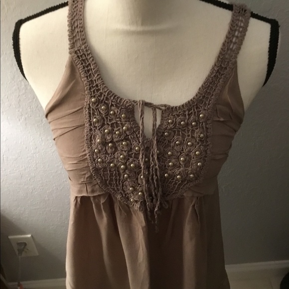 Simply Irritable, Taupe 100% Rayon S beaded blouse - Picture 2 of 8